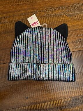 Justice Black Holographic Cat Ear Beanie